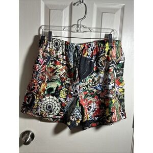 Ed Hardy Shorts Mens Medium Colorful Drawstring Mesh